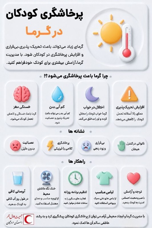 اخبار خراسان رضوی: 🖼 پرخاشگری کودکان در گرما🔹گرمای زیاد می تواند باعث تحریک پذیری، بی قراری و افزایش پرخاشگری در کودکان شود؛ با مدیریت گرما