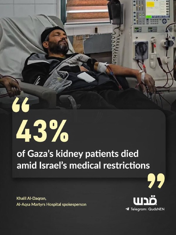 According to Al-Aqsa Martyrs Hospital spokesperson Khalil Al-Daqran, 43% of kidney failure patients in the Gaza Strip ha… - news image