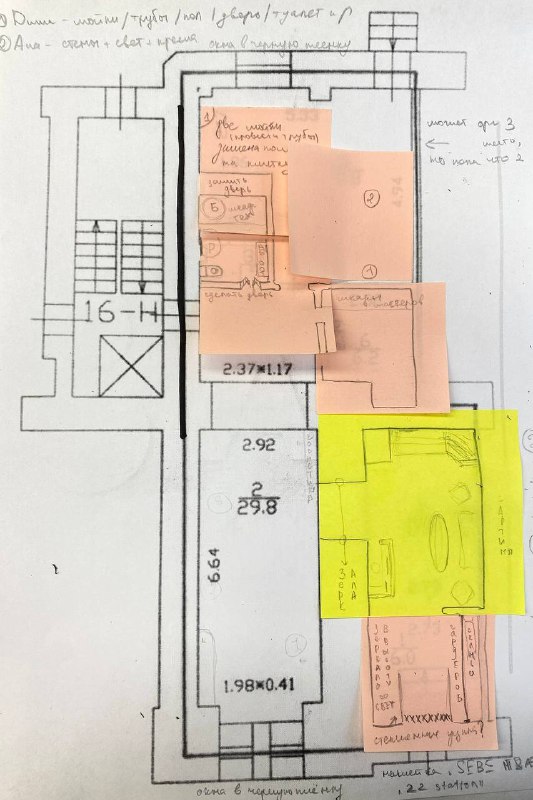 SEBE MT&AS Сегодня фиксируем с чего начинается ремонт и стартуем. Не думала, что совмещать работу 2/2  и ремонт на бизнес объекте это так волнительно, хочется каждый день после работы ходить в наше помещение, чтобы участвовать в ремонте на 100%, но пока что я только фантазирую, мечтаю, черчу и расписываю 🤍.На фото желтая часть - моя, всем остальным занимается Ан, точнее мы так распределили пространство. Я занимаюсь организацией бренда SEBE, Ана создаёт комьюнити по коротким стрижкам.