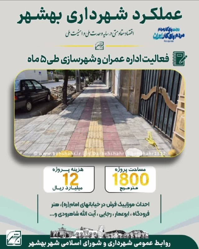 در بهشهر: 📣در شهر 🚩 هفته دولت با شعار دولت پای کار مردم، مردم پای کار ایران ✅ طی 5 ماه سال 1405 ، مجموع پروژه های عمرانی با هزینه 