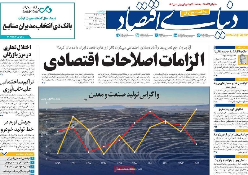 اتاق بازرگانی مشهد: 📌صفحه نخست از چند روزنامه اقتصادی کشورمان📆 دوشنبه ۲۶ مرداد ۱۴۰۵▫️WebSite: mccima.com▫️NewsSite: news.mccima.com ▫️Instag