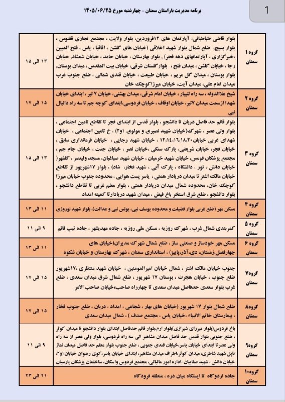@semland کانال یک سمنان: خاموشی (قطعی برق) برنامه مدیریت بار چهارشنبه ۲۵ شهریور ماه شهرستان سمنان#کانال_یک_سمنان🍎 #پایگاه_خبری_سمنانخاموشی (قطعی 