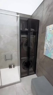 Выглядит красиво - стиральная и сушильная машинки за стеклянной перегородкой Дизайн - изображение 1 - выглядит, красиво, стиральная