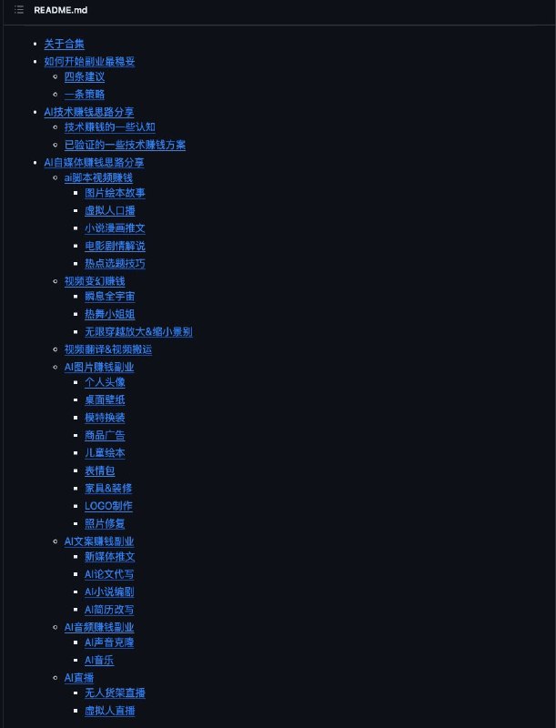 ai副业赚钱大集合，教你如何利用ai做一些副业项目，赚取更多额外收益：