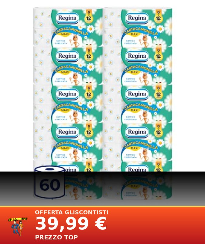 REGINA CARTACAMOMILLA, 60 ROTOLI DI CARTA IGIENICA A 3 VELI