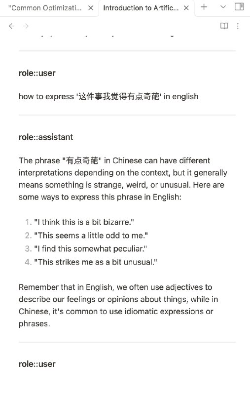 用 Obsidian 和 AI 对话非常棒！看了作者 @_bramses 自己的演示，终于 Get 到ChatGPT MD的正确用法：0.设置快捷键如图11. 选中笔记的一段话，在命令里选择：从高亮内容新建对话2. 在新建的笔记顶部可修改本对话 AI 的人设3. 对话几轮后，文件名会自动生成4. 对话记录就是笔记，随意编辑格式完美用 Obsidian 和 AI 对话非常棒！看了作者 @_bramses 自己的演示，终于 Get 到ChatGPT MD的正确用法：0.设置快捷键如图11. 选中笔记的一段话，在命令里选择：从高亮内容新建对话2. 在新建的笔记顶部可修改本对话 AI 的人设3. 对话几轮后，文件名会自动生成4. 对话记录就是笔记，随意编辑格式完美