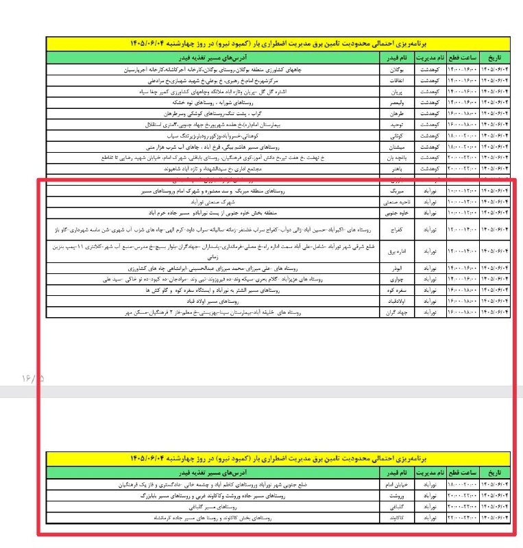 صدای دلفان: زمانبندی قطعی برق، چهارشنبه ۴ شهریور در شهرستان دلفان@sedaye_delfan