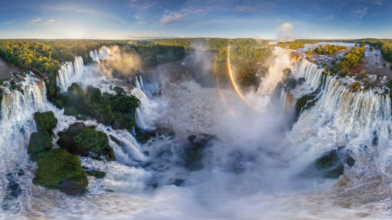 Rainbow waves in 'big water'Iguazu Falls at the border of Argentina and Brazil (© AirPano LLC/Amazing Aerial Agency)