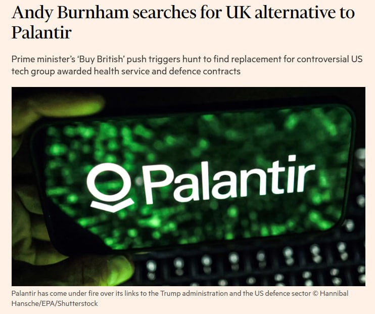 Andy Burnham's government is looking for a British alternative to US technology company Palantir for major NHS and Ministry of Defense contracts as part of its push to "buy British".