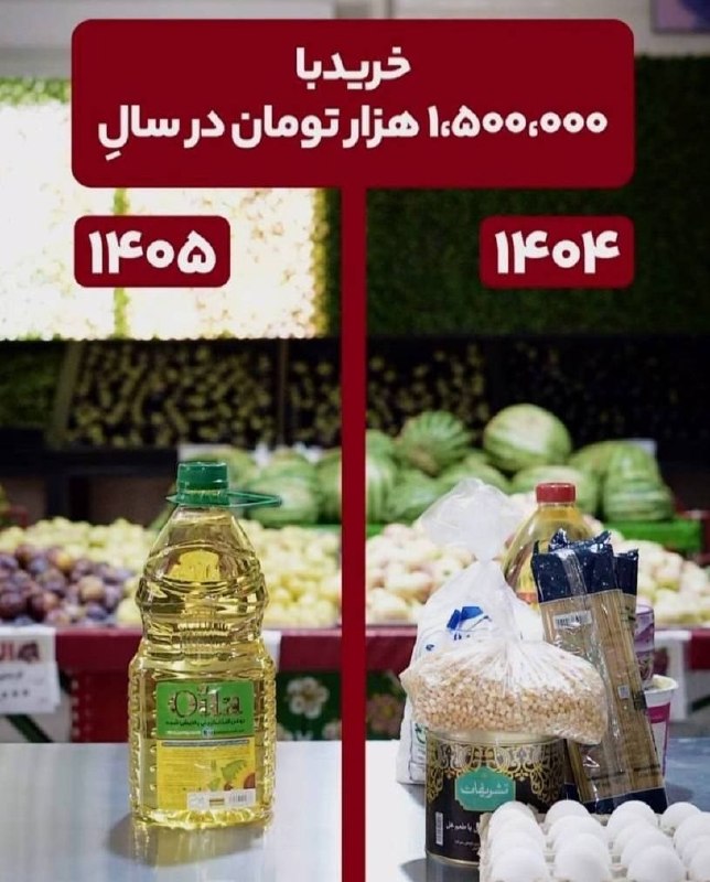 نیازمندی های علوم پزشکی کشور: ✅نماد سقوط ارزش حقوق کارمندان!❇️پارسال با یک میلیون و پونصد این همه مواد غذایی خرید ولی امسال فقط پول همین یه دونه روغن!