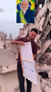 צפו | אמן פלסטיני בעזה חוגג את בחירת נשיא ברזיל לולה דה סילבס עם דיוקן מצוייר.