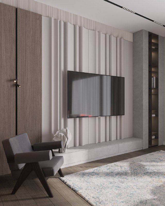 Телевизор не должен существовать как черное окно в неизвестности на вашей стене Мы собрали для вас несколько вариантов ТВ-зон из наших проектов каж... - изображение 4 - панелью, стеллажом, камином