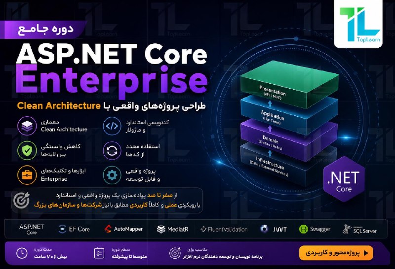 Top Learn | تاپ لرن: آموزش ASP.NET Core Enterprise - طراحی پروژههای واقعی با Clean Architectureمدرس : تراکمه سامانیجلسه جدید ( پیادهسازی De