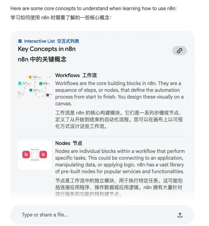 分享一个最近超火的学习神器，Google推出的Learn About，以下是操作步骤👇因为我最近在学习n8n，发现用Learn About从零开始学习真的效率非常高！📍工具选择Google Learn About 🔗 