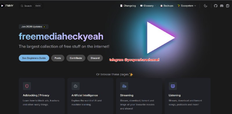 #开源😞 FMHY，一个开源、无广、免费、绿色的中文软件导航站，是一个免费资源集合站