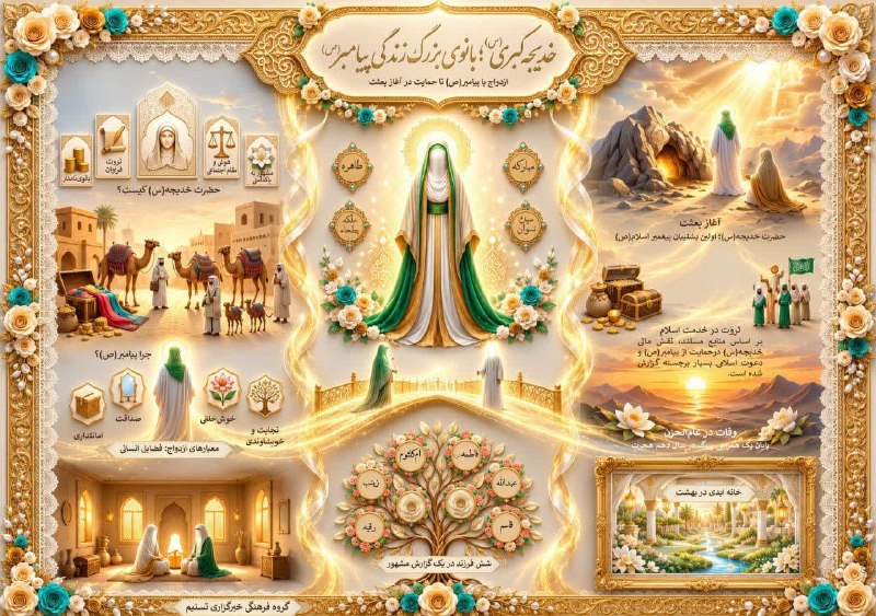 زمانه: 📸همسر، یاور و یکی از بزرگ‌ترین حامیان پیامبر (صلی‌الله‌علیه‌و‌آله‌و‌سلم)🔹ازدواج رسول خدا (صلی‌الله‌علیه‌و‌آله‌و‌سلم) و ح