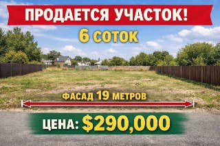 Қурилиш учун участка 6 сотих, фасад 19 м, Parkent Aviator Tapoich`