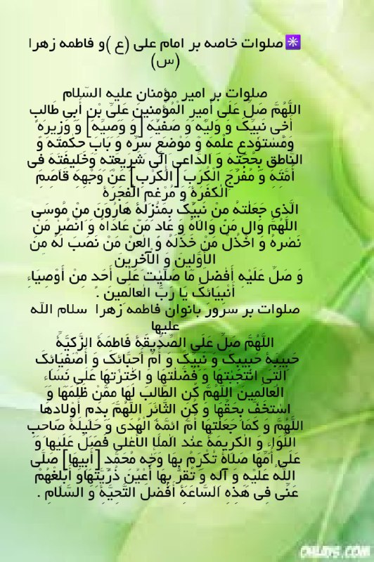 دلتنگ کربلا🕊: 💮صلوات خاصه👆حضرت علی ع وحضرت فاطمه زهرا س🕌 @karbalaye_moala#دلتنگ_کربلا👆