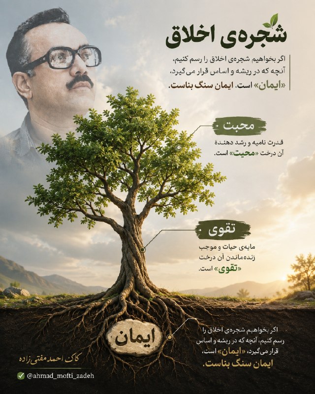 ڕاسپاردە: ✔️ شجرەی اخلاق▪️اگر بخواهیم شجرەی اخلاق را رسم کنیم، آنچە کە در ریشە و اساس قرار می‌گیرد، «ایمان» است، ایمان سنگ بناست.▪