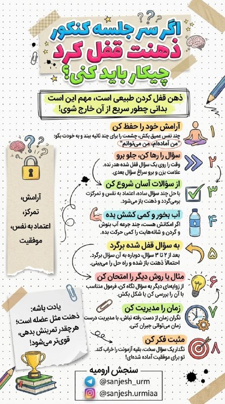 مشاور تحصیلی جنتی زاد: 🧠✨ وقتی ذهن درگیر یک سؤال سخت می‌شود، مهم‌ترین کار حفظ آرامش و مدیریت درست شرایط است.در مسیر کنکور، روبه‌رو شدن با سؤال‌