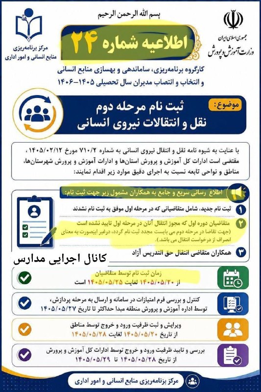 سوالات ضمن خدمت معلمان: ❎ قابل توجه همکاران متقاضی انتقالات مرحله دوم:♦️" پردازش" و سپس "اضطراری"🔹کلیه متقاضیان توجه داشته باشید که: این مرحله آ