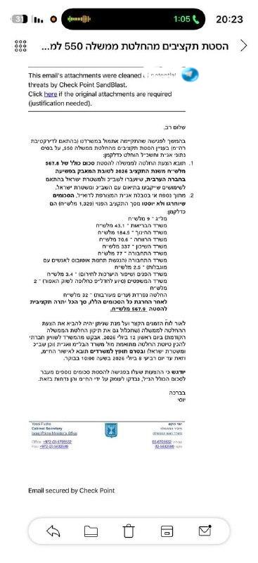 🇮🇱 לשכת השר בן גביר: בהובלה ולחץ השרים בן גביר ומאי גולן, השב"כ יכנס לטיפול בפשיעה בחברה הערבית. ראש הממש…