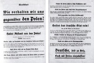 A note for Germans on how to behave towards Polish slave laborers. Short slogans in large letters: “Keep your distance from Poles,” “Do not eat at the same table with Poles,” “Poles have no place at our celebrations,” “Keep German blood pure,” etc. World W