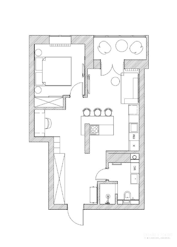 Квартира 45 м для молодого человека В этом проекте угловая кухня не подошла она перекрывала бы проход из коридора. Линейная планировка тоже не реша... - изображение 10 - хранения, дизайн, квартира