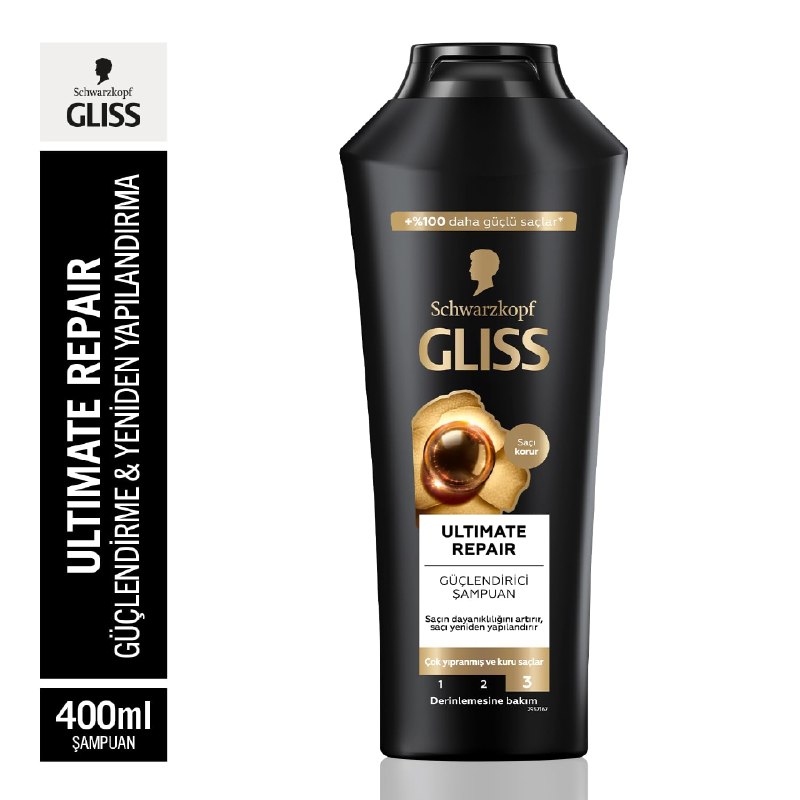 Gliss Ultimate Repair Keratin içeren Derinlemesine Güçlendirici Şampuan 400 ml Yıpranmış Kuru Saçlar