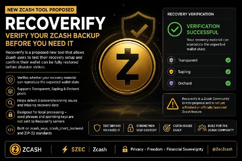 NEW ZCASH TOOL PROPOSED: RECOVERIFY A new community project called…