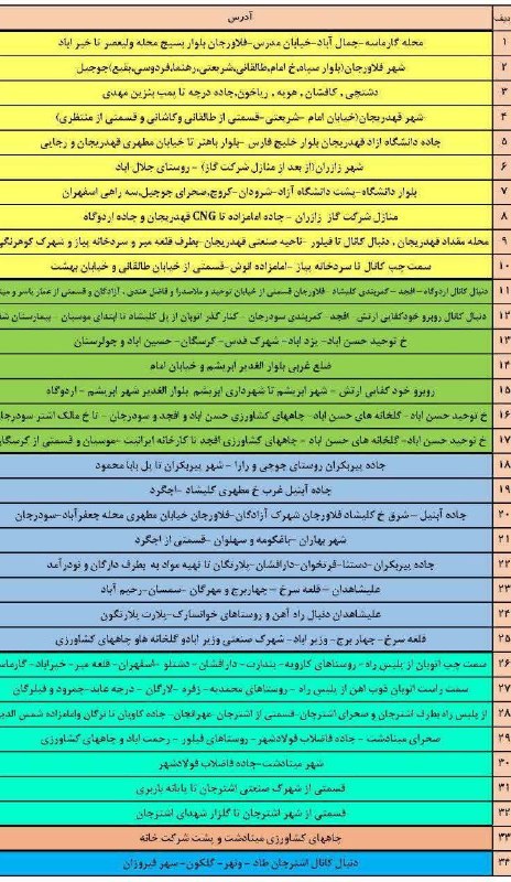 پــیــربــڪــران ســلــام: جدول قطعی برق شهرستان فلاورجان 🔰مشترک گرامی؛به‌ دلیل افزایش مصرف برق و به منظور حفظ پایداری شبکه ؛برق محدوده شما مطابق ب
