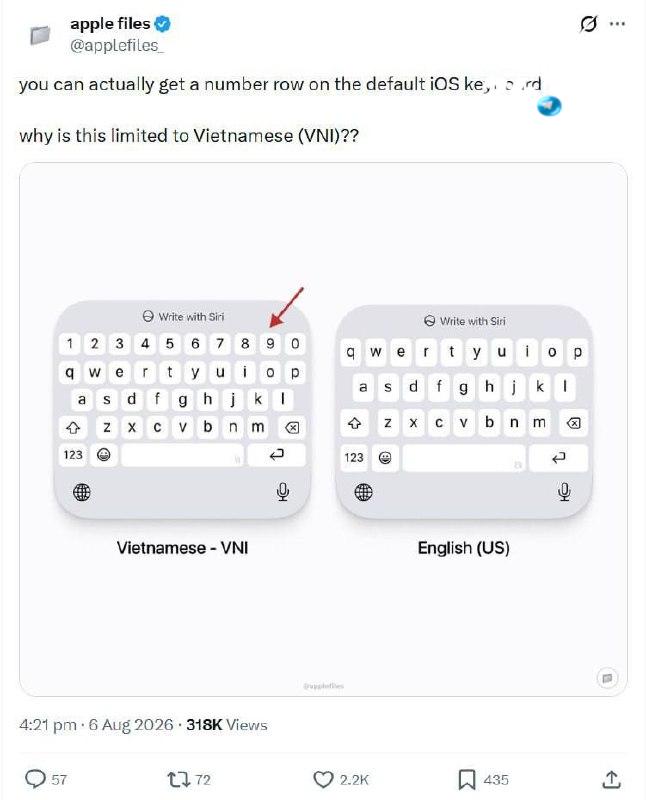 🇮🇱 בטלפון iPhone ניתן להוסיף שורת מספרים מעל האותיות. כדי לעשות זאת, מספיק להתקין את פריסת המקלדת הווייטנ…