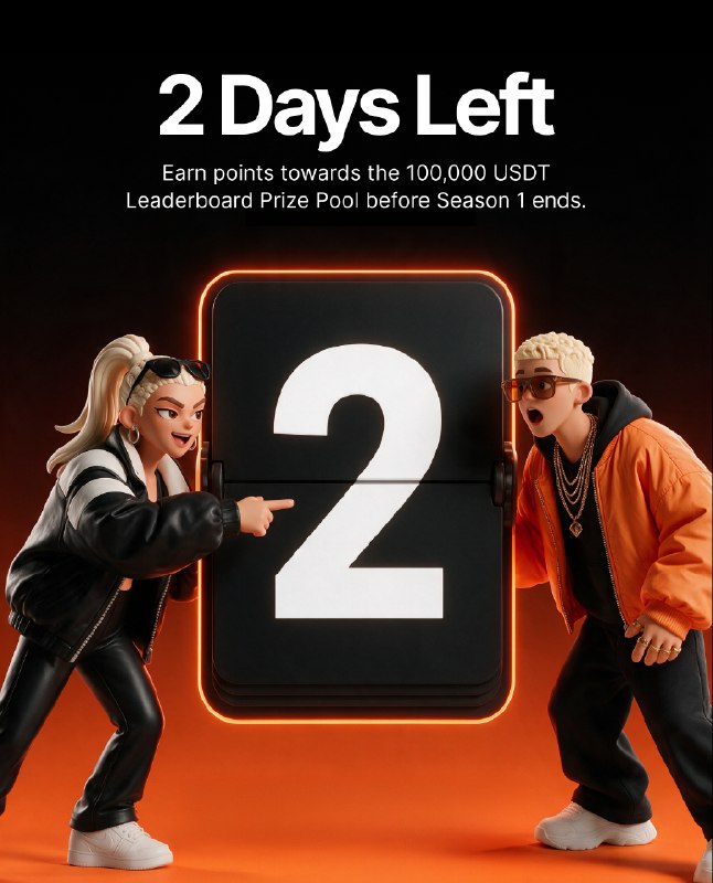 2 יום נשאר על השעון ⏳ לחזות אירועים גלובליים בחינם, להרוויח נקודות לטפס על השורות לפני עונה 1 מסתיים.