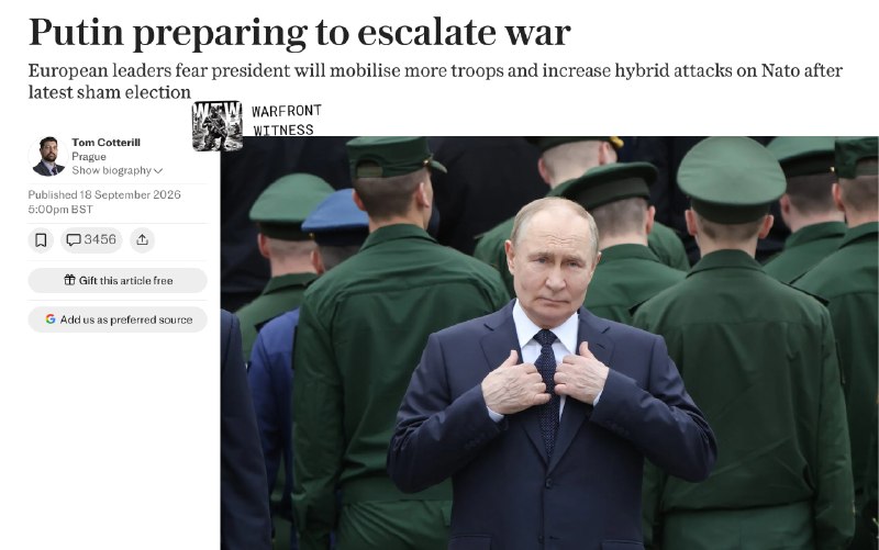 ️🇷🇺🇺🇦🇪🇺 The Telegraph: Russian President Vladimir Putin is preparing to escalate his war against Ukraine and increase hybrid attacks on Kiev's allies in Europe.