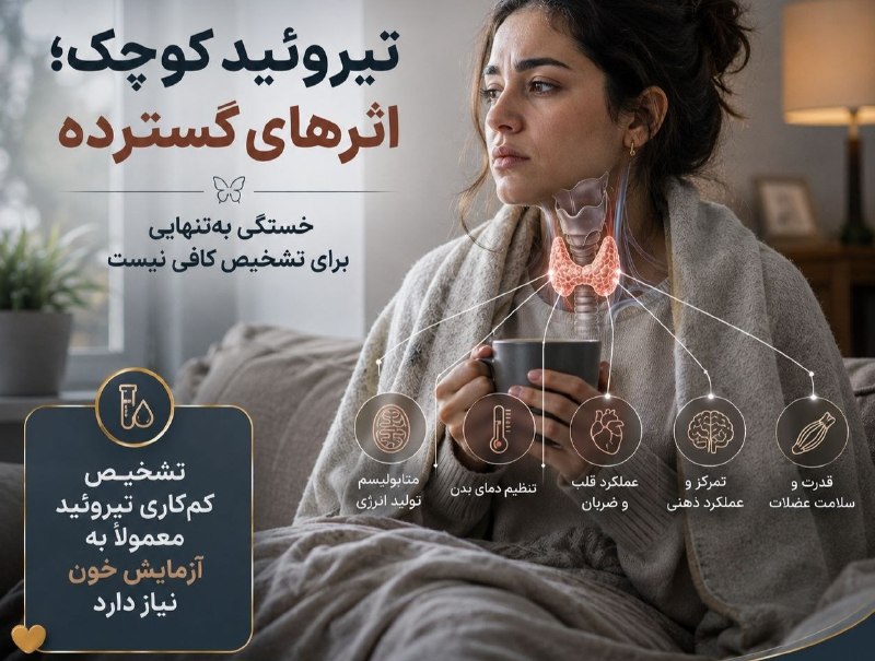 کانال خبری مطبوعات در شهر: 💢 تیروئید کوچک است؛ اما اثرش می‌تواند در سراسر بدن دیده شود🔸 کم‌کاری تیروئید زمانی رخ می‌دهد که غده تیروئید به اندازه کا