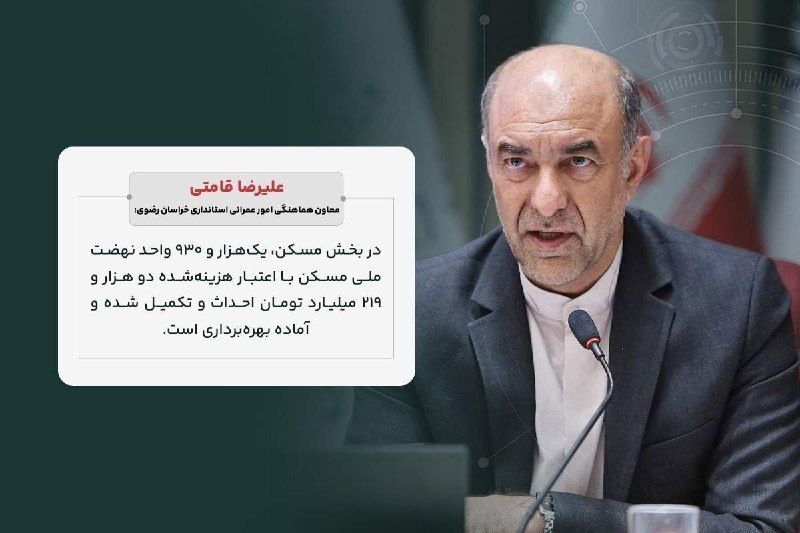 اخبار خراسان رضوی: 🔹 احداث و تکمیل واحدهای نهضت ملی مسکن🔸 علیرضا قامتی، معاون هماهنگی امور عمرانی استانداری خراسان رضوی: «در بخش مسکن، یکه
