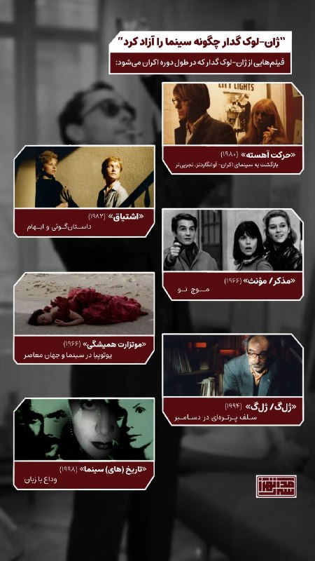 مدرسه تهران: 📣 #مدرسه_تهران برگزار میکند:فیلمهای مورد بحث و اکران در:📌 «چگونه ژان-لوک گدار سینما را آزاد کرد؟»■ با تدریس: فرزاد مؤت