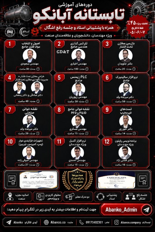 استخدام تك: 🚀 دوره‌های آموزشی و نرم‌افزاری تابستانه آبانکو🎁 ۴۵٪ تخفیف ویژه || فقط تا ۰۵/۰۶/۰۷🔹️ شناخت و انتخاب مواد فلزی Material (ج