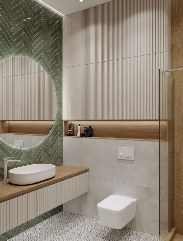 Продолжаем показывать проект домвсочи сегодня гостевая и душевая Гостевая 11,9 кв.м - терракотовый диван на фоне оливковой акцентной стены, тёплый ... - изображение 8 - гостевая, душевая, интерьер