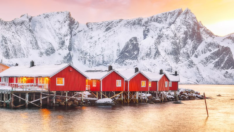 A shore to adoreTraditional red fishermen's cabins on the shore of Reinefjorden, Norway (© Pilat666/Getty Images)