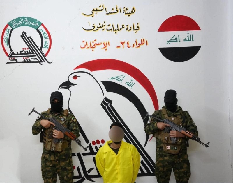 🔴 استخبارات الحشد الشعبي تعتقل عنصراً من داعش عند أحد مداخل نينوى