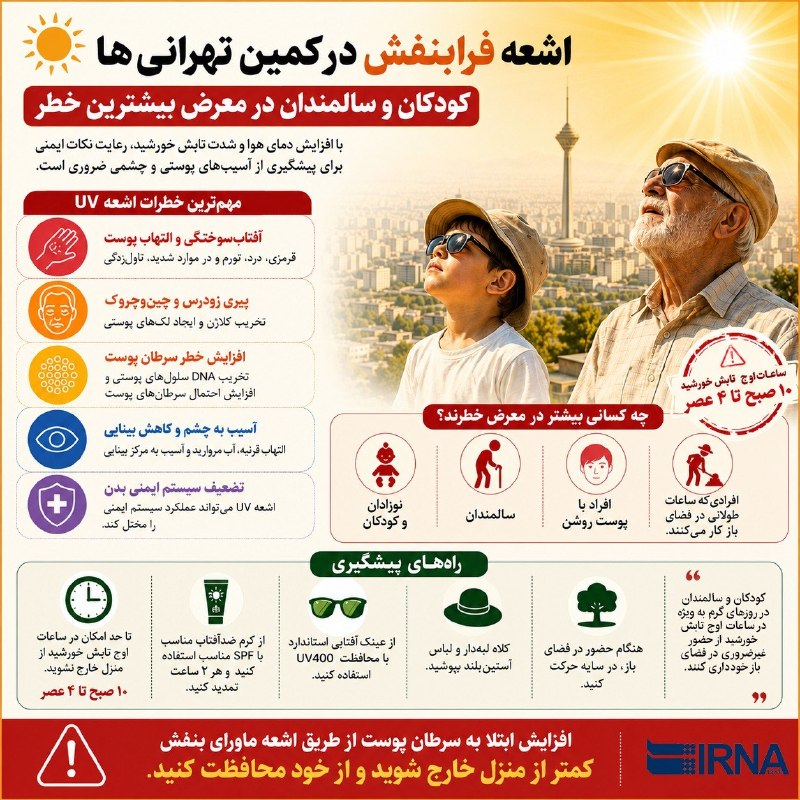 IRNA Info קרני אולטרה סגול במארב של טהרניס; ילדים וקשישים נמצאים בסיכון הגדול ביותר