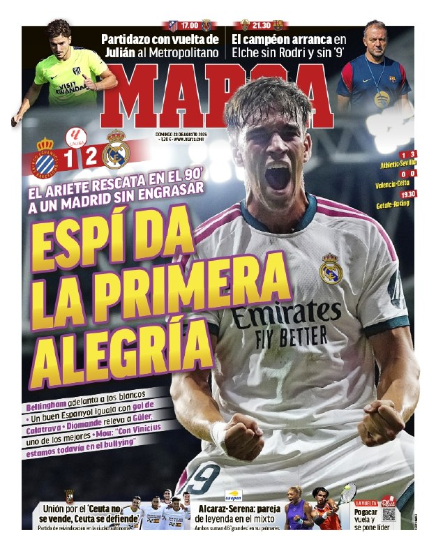 REAL MADRID PAGE: #مارکا1شهریوراسپی، نخستین شادی را به ارمغان آورد(اسپانیول ۱ - ۲ رئال مادرید)این مهاجم نوک در دقیقه ۹۰، به داد رئالی رسید