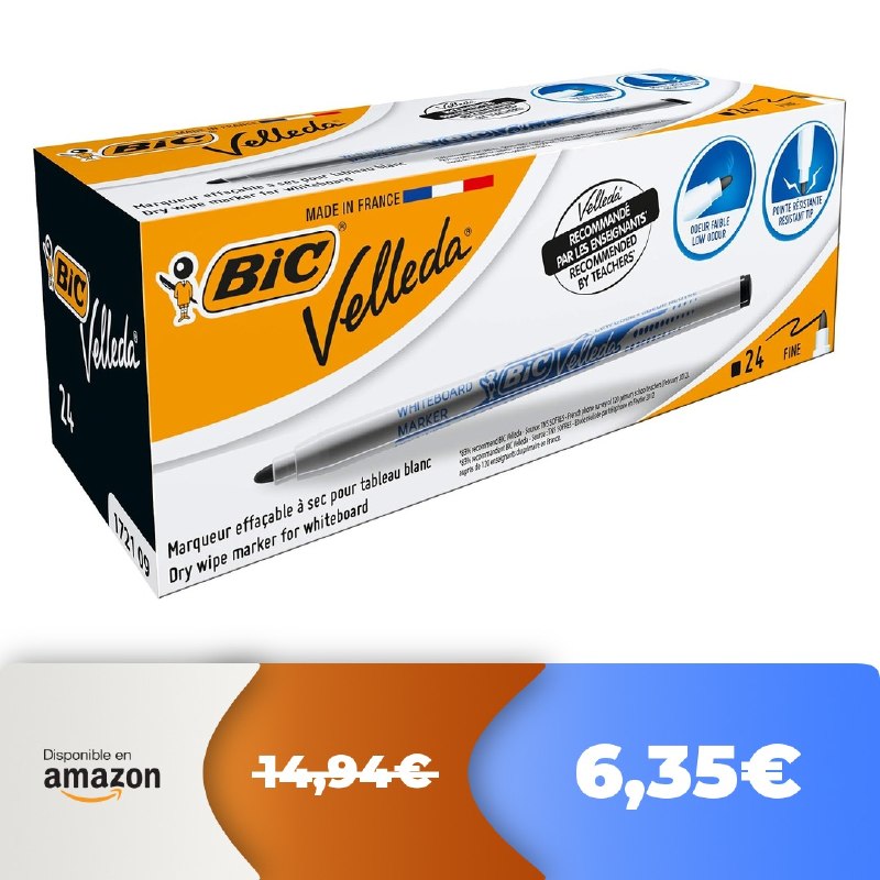 🔥 BIC Velleda 1721 Rotuladores punta fina 2.8mm negro 24 unidades  🤯 -58%! MEGAp