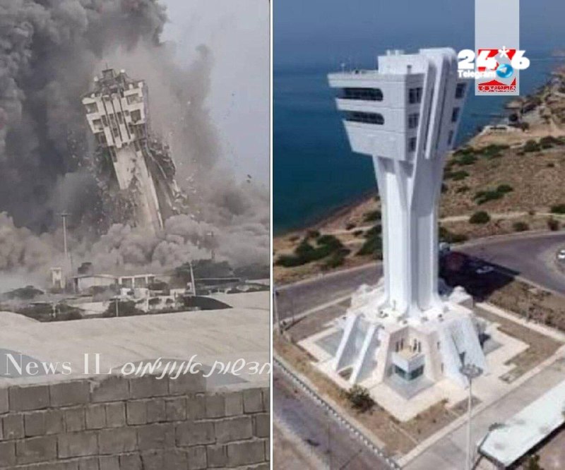 🇮🇱 תמונה של לפני ואחרי התקיפה האמריקנית הבוקר לעבר מגדל הפיקוח בחופי העיר צ'אבהאר, שבדרום מזרח איראן.