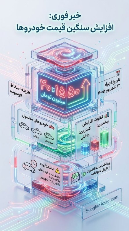 سبقت آزاد: ⭕️ افزایش ۴۰ تا ۱۵۰ میلیون تومانی قیمت خودرو از ۱۲ شهریور🔹براساس مصوبه جدید، هزینه اسقاط خودروهای فرسوده برای شمارهگذار