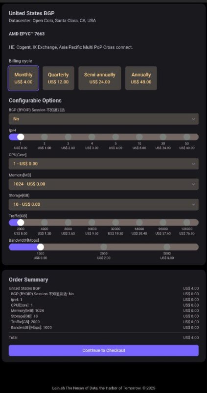 ✨儿童节快乐呀～不管是正经小朋友，还是偷偷装大人的你，今天都该被宠爱！我们美国的VPS还藏了点库存🎁限时开启 33折 超萌价～让每个喜欢鼓捣数码的小脑瓜都能轻松上手👾🎈 流媒体解锁超丝滑🎮 科技探险从这一台开始！💸年付只要 $15.84悄悄塞个糖果给你👇IUBSVFLK快来带一台回家～像收玩具一样收个VPS吧✌️💻✨链接https://dash.lain.sh/checkout/config/28?billing_cycle=annuallylain.sh日本杜甫168USD一个月起，私聊 @future_lain稳定的ASN代办注册LIR服务：RIPE: 180USD首年/次年续费150USD，送/44 ipv6ARIN： 1000USD首年+面签英文辅导/次年262.25一年，送/40+一段/24联系 @future_lain✨儿童节快乐呀～不管是正经小朋友，还是偷偷装大人的你，今天都该被宠爱！我们美国的VPS还藏了点库存🎁限时开启 33折 超萌价～让每个喜欢鼓捣数码的小脑瓜都能轻松上手👾🎈 流媒体解锁超丝滑🎮 科技探险从这一台开始！💸年付只要 $15.84悄悄塞个糖果给你👇IUBSVFLK快来带一台回家～像收玩具一样收个VPS吧✌️💻✨链接
