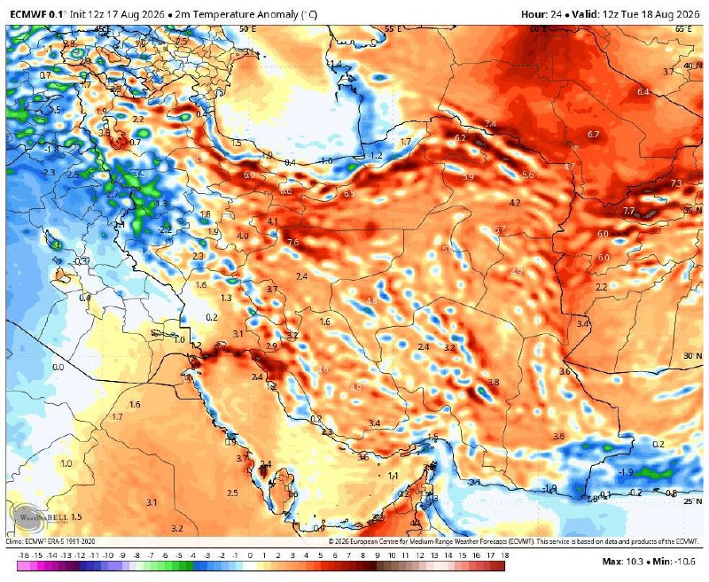 زلزله و هواشناسی ایران: الگوی ناهنجاری،دمای کمینه و بیشینه فردا سه شنبهعضويت در هواشناسی ایران 👇🆔 https://t.me/joinchat/AAAAAD_PmbVWmJ4hPNDgmQال