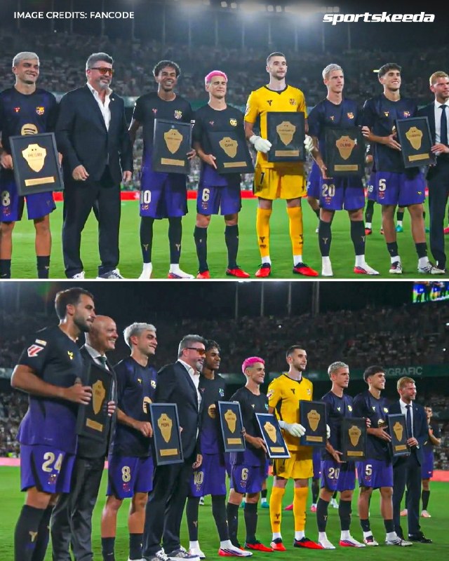 ⚽️Tans Footbali⚽️: هدیه الچه قبل شروع بازی به بازیکنان قهرمان جام جهانی بارسا💛@Tans_Footbali