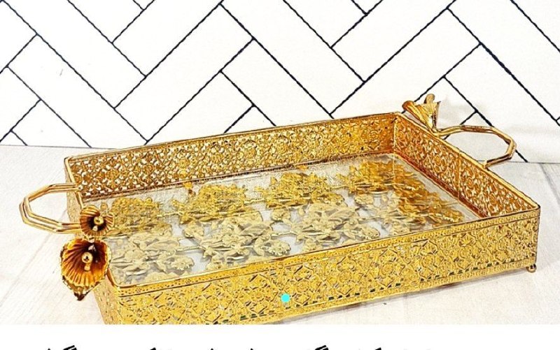 صنایع کادویی خاتم آنتیک - پیوتر: سینی کف شیشه گل دسته لیلیوم